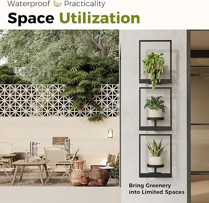 Bamworld Plant Stand Indoor Window Plant Shelves 3 Pack Metal Hanging Plant Stand Picture Frame Wall Planters Window Sill Plant Shelf for Multiple Plants Home Decor Wall Decor (Patent Design)