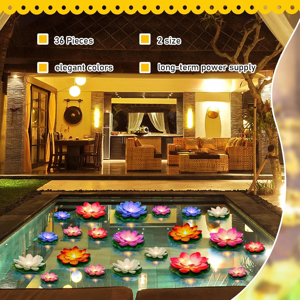 Liliful 36 Pcs Diwali Lotus Decoration Floating Lights Lotus Artificial Floating Flowers for Pool with LED Lights Battery Operated for Indian Puja Ganesh chaturthi Diwali(3.94, 5.91 Inch,Rich Color)