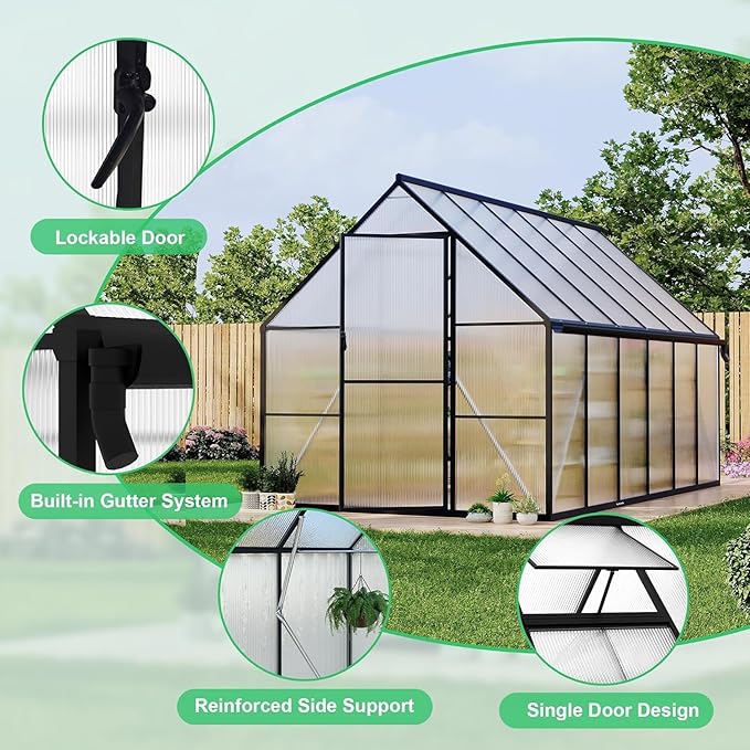 Greenhouse 6x7 FT Aluminum-Framed Heavy Duty Polycarbonate with Quick Setup Structure and Roof Vent Large Enhanced Outdoors Green House Kit