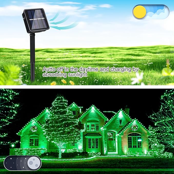 2 Pack 200 LED Solar String Lights St Patricks Day Decorations, 85.2ft 8 Modes Solar String Lights for Outside, Waterproof and Solar Powered Outdoor String Lights for Holiday Garden Tree Party (Green)