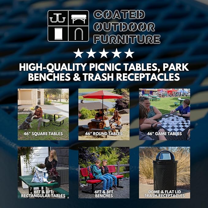Heavy-Duty Portable Outdoor Picnic Table with Umbrella Hole, Punched Steel Patio Dining Furniture Made in America (46" Round Top, Tan)