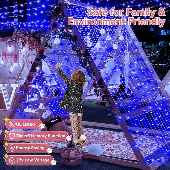 Heceltt 1140 LED 449 FT String Lights Outdoor, 8 Modes Easter Lights Plug in, IP44 Waterproof Led String Lights with Timer and Memory for Yard Party Garden Wedding Decorations (Blue)