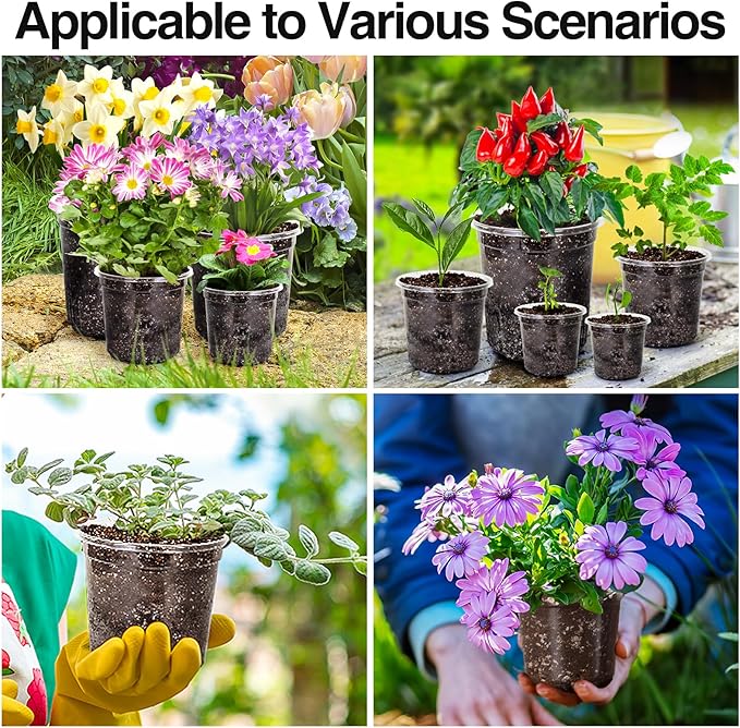 Bonviee 1 Gallon Clear Nursery Pots, 6.7 Inch Plastic Seedling Pots with Drainage Holes, Planters for Indoor Plants and Small Seed Starters, High Transparency Flower Pots with 10 Plant Labels, 20 Pack