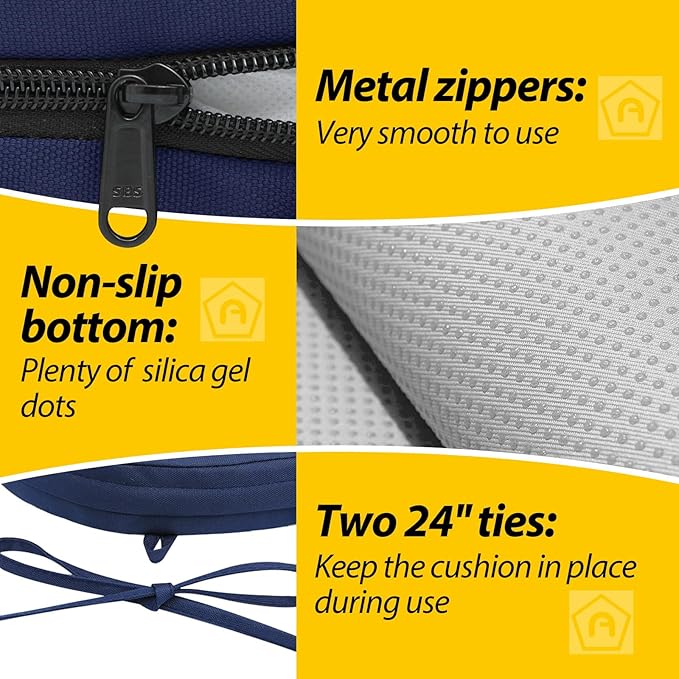 AAAAAcessories Outdoor Seat Cushions for Chairs, Waterproof, Fade-Resistant Patio Furniture Replacement Cushions, 17" x 16" x 2", Set of 4, Navy Blue