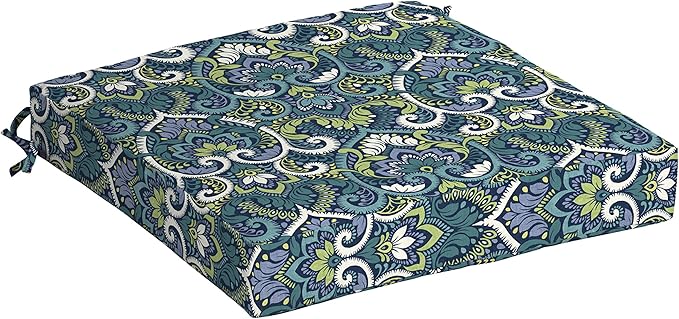 Arden Seat Cushion, 21 x 21, Rain-Proof, Fade Resistant, Cushion for Patio Dining, Adirondack, and Outdoor Chairs Sapphire Aurora Blue Damask