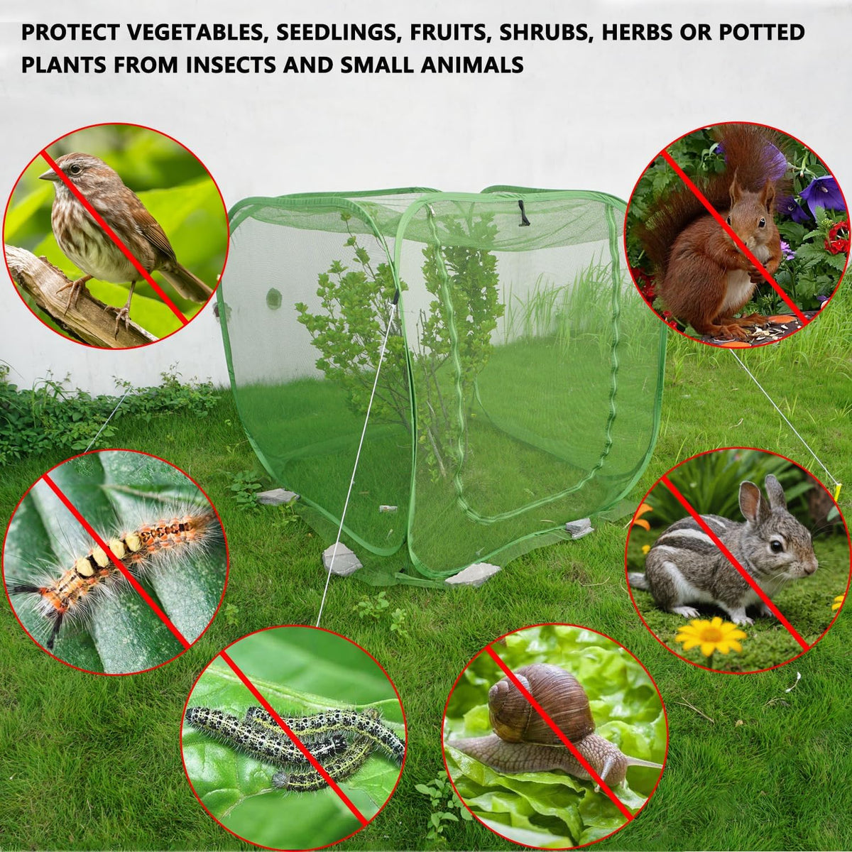 Pop Up Mesh Plant Cover 48’’x48’’x48’’ for Square Raised Garden Bed, Mesh Net Cage Protect from Bird Pest, Insect, Garden Tent for Vegetables, Seedlings Fruits and Herbs