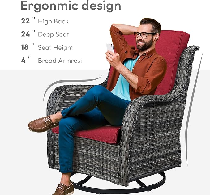 4 Pieces Patio Furniture Sets, Wicker Patio Swivel Glider Chair with Ottomans, Outdoor Furniture Set for Outside Porch, Deck, Balcony, Garden