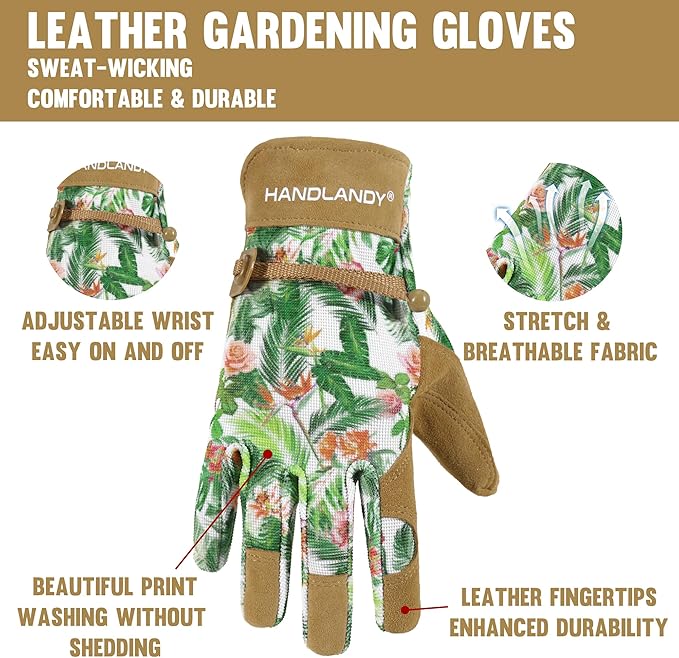 HLDD HANDLANDY Work Gloves for Women and Ladies, Leather Gardening Gloves Flexible Mechanic Working Gloves