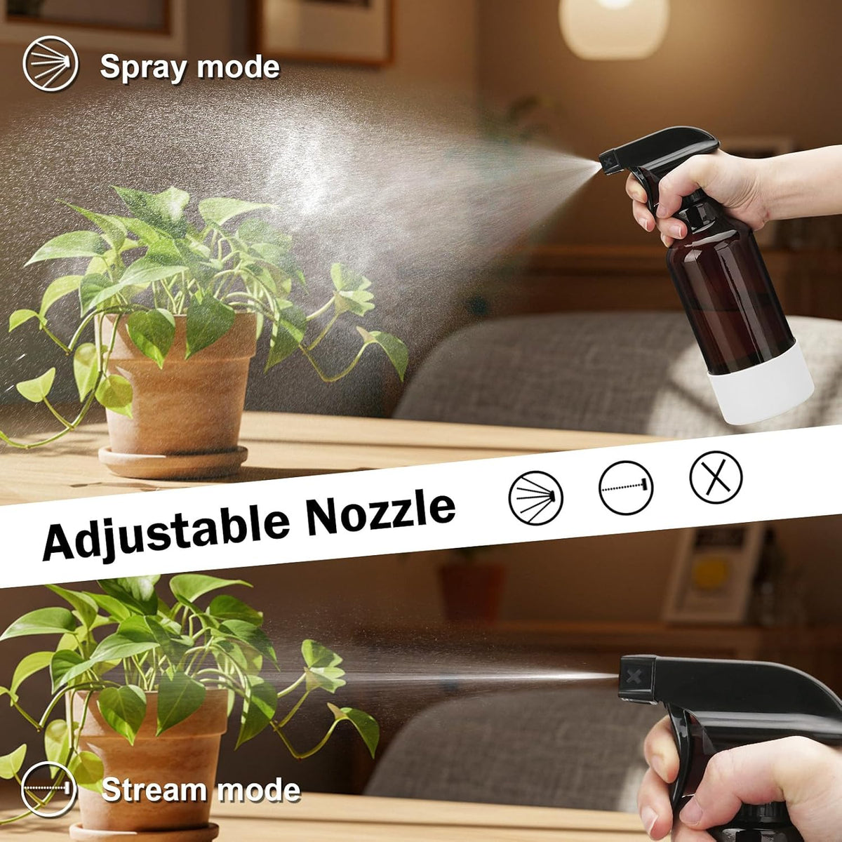 Glass Spray Bottles with Silicone Sleeve 16.9oz 2 Pack Empty Spray Bottle for Hair Mist/Stream Spraying for Cleaning Solutions, Plants, Essential Oils (Brown-grey&white)