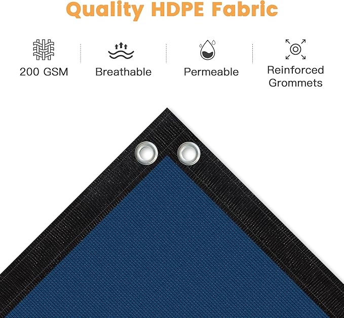 VICLLAX Shade Fabric Sun Shade Cloth with Every 2 FT Grommets for Patio Garden Pergola Cover Canopy 15x16 FT, Dark Blue