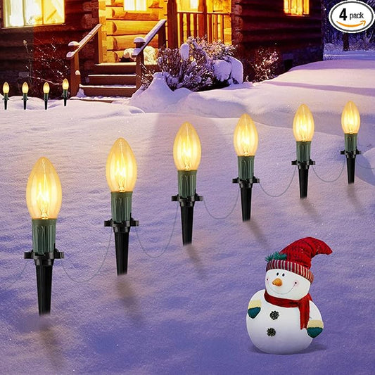 C9 Christmas Lights Outdoor, 4 Packs Total 102.8 Ft 80 Bulbs Christmas Pathway Lights, Waterproof Walkway Lights for Outside Driveway Sidewalk Outdoor Christmas Decorations Yard, Clear