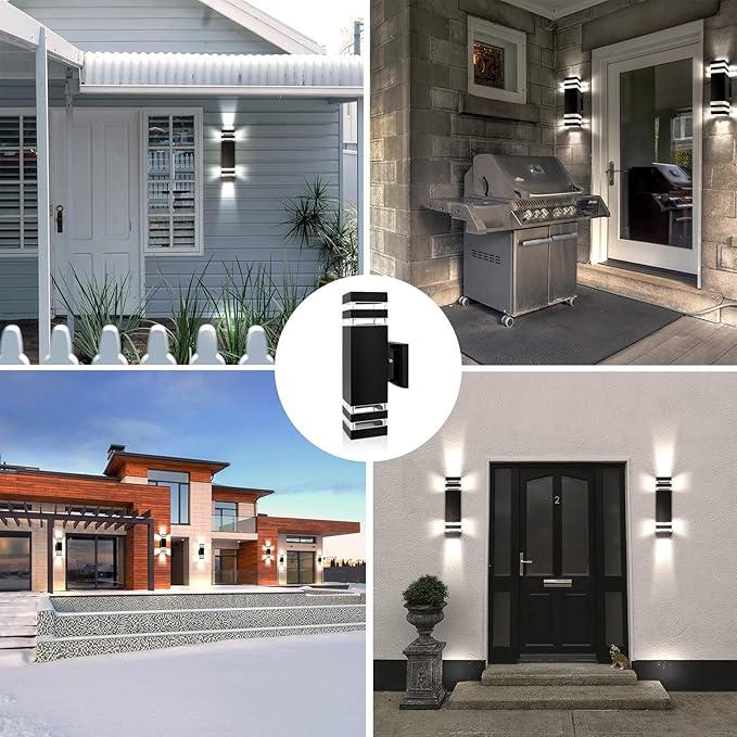4 Pack LED Up Down Porch Wall Light, Modern Dusk to Dawn Outdoor Lighting, Aluminum IP65 Waterproof Exterior Light Fixture, Square Wall Light Sconce for Patio House