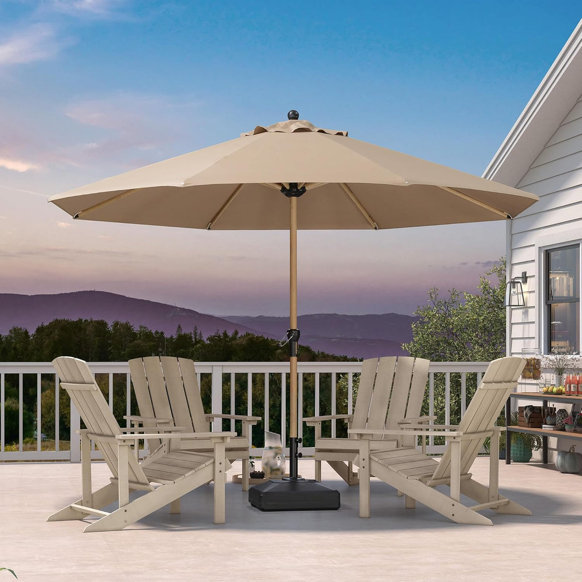 PURPLE LEAF 11 Feet Patio Umbrella with Base Outdoor Umbrella Round Market Umbrella with Crank & 8 Ribs Commercial Aluminum Table Umbrella for Outdoor Garden, Taupe