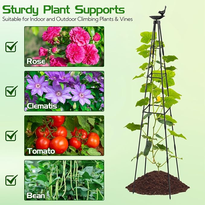 2 Pack Garden Obelisk Trellis for Climbing Plants | 79 Inches Tall Rustproof Metal Plant Support Trellis | Adjustable Garden Tower Trellis for Indoor Outdoor Vines Vegetables Flowers