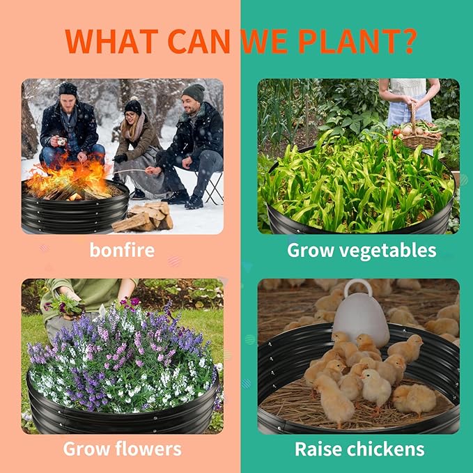 32 Inch Diameter Black Galvanized Garden Raised Bed/Plant Box/Fire Ring - 0.8mm Thick,12 Inch Tall, Perfect for Planting a Variety of Flowers,Herbs,Vegetables (2.7 FT Diameter, Round)