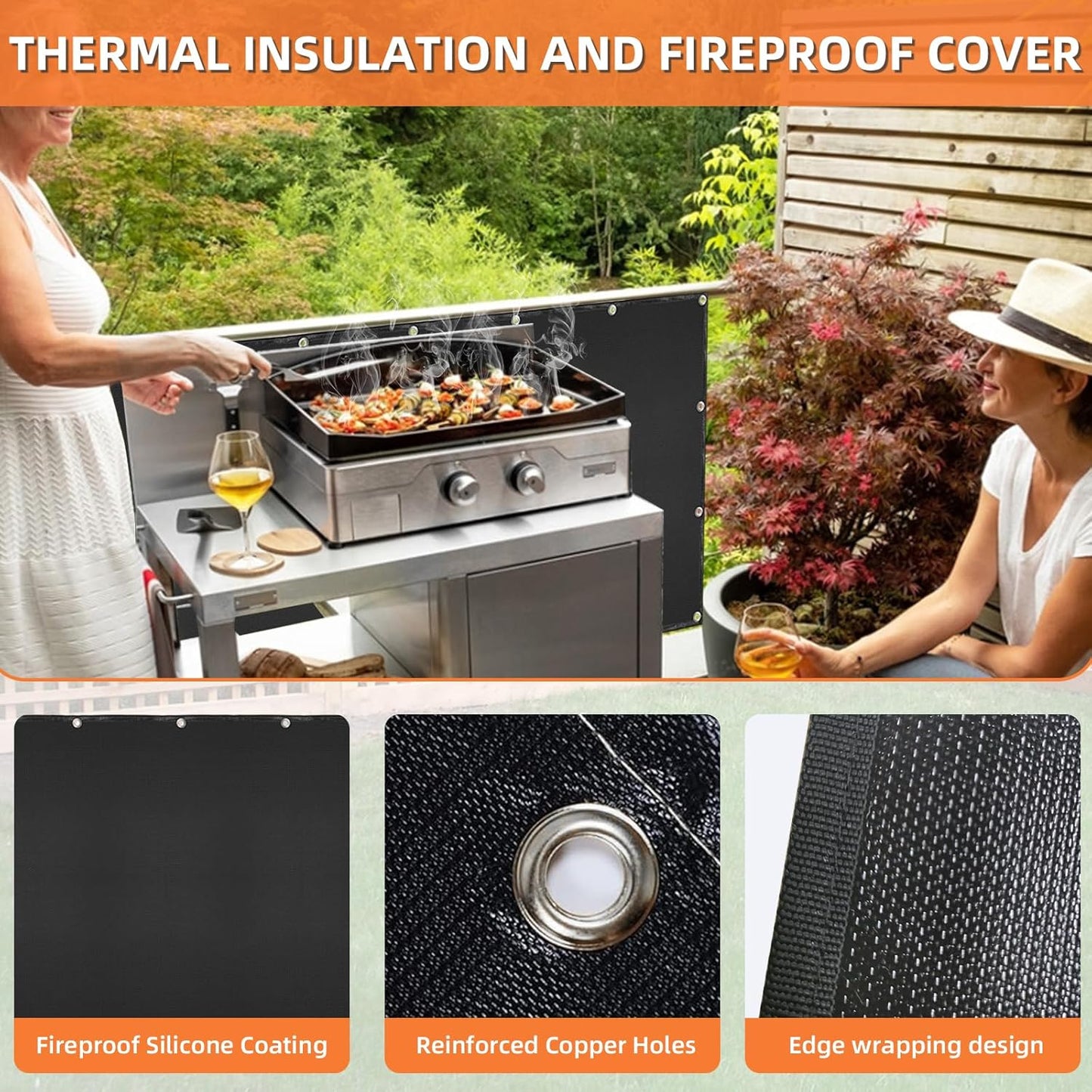 Grill Heat Shield and Deck Protector Mat, Fireproof BBQ Backing Screen for Fence and Railing Heavy Duty Black 3'x6'