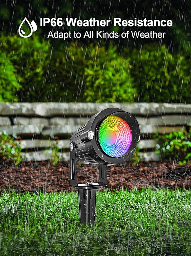 Halloween RGBW Outdoor Spotlights for Yard,10W Color Changing Landscape Lights with Remote Control 120V LED Landscape Lighting Waterproof Spotlight with Plug Tree Garden Path Decoration (1Pack)