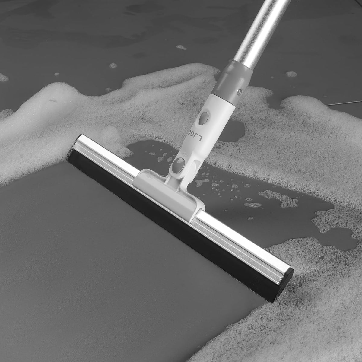 Squeegee Broom for Floor, 13.78" Rubber Squeegee with 51" Aluminum Alloy Pole for Bathroom Tile, Garage Concrete, Deck, Shower Glass, Window Cleaning, Squeegee Broom for Household Floor