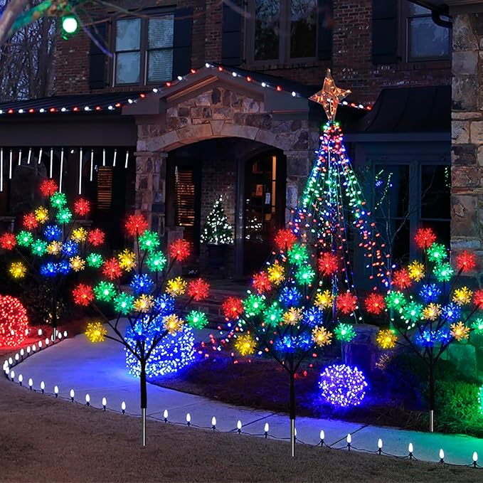 4-Packs 80LEDs Solar Snowflake Christmas Stake Lights, 8 Modes Wonderland Solar Snowflake Lights for Outdoor Christmas Decorations, Waterproof Solar Christmas Lights for Garden Yard Pathway Walkway