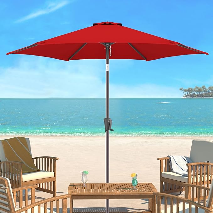 9ft Outdoor Patio Umbrella - Table Umbrella Waterprool UV Protection, Sombrillas de Patio with Push Button Tilt&Crank, Sun Umbrella for Pool, Porch, Garden, Deck, Backyard(Red)