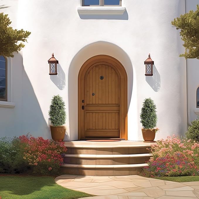 35inch Artificial Topiary Boxwood Tree, Faux Plants Outdoor 2 Packs Fake Bushes Faux Shrub, Artificial Topiary for Outdoors for Home Decor Indoor Front Porch