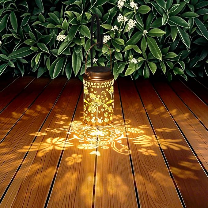 4 Pack Flamingo Solar Lanterns Outdoor Waterproof, Metal Hanging Lights Decorations for Garden Yard Lawn Patio, Flamingo Gifts for Women Mom Grandma Gardener for Mother'Day Christmas