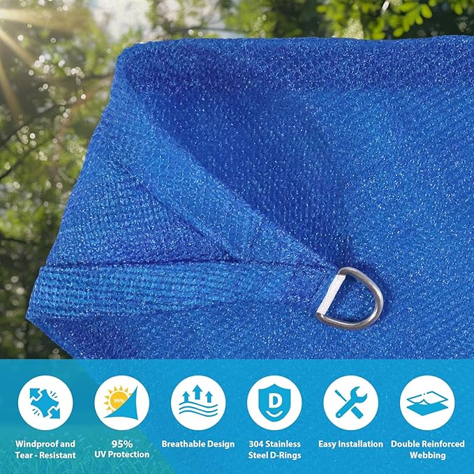 Amagenix Sun Shade Sail 12'X24' Curved Edge Outdoor Shade Canopy Blue Breathable 95% UV Block Shade Cloth for Patio Garden Backyard (We Make Custom Size)