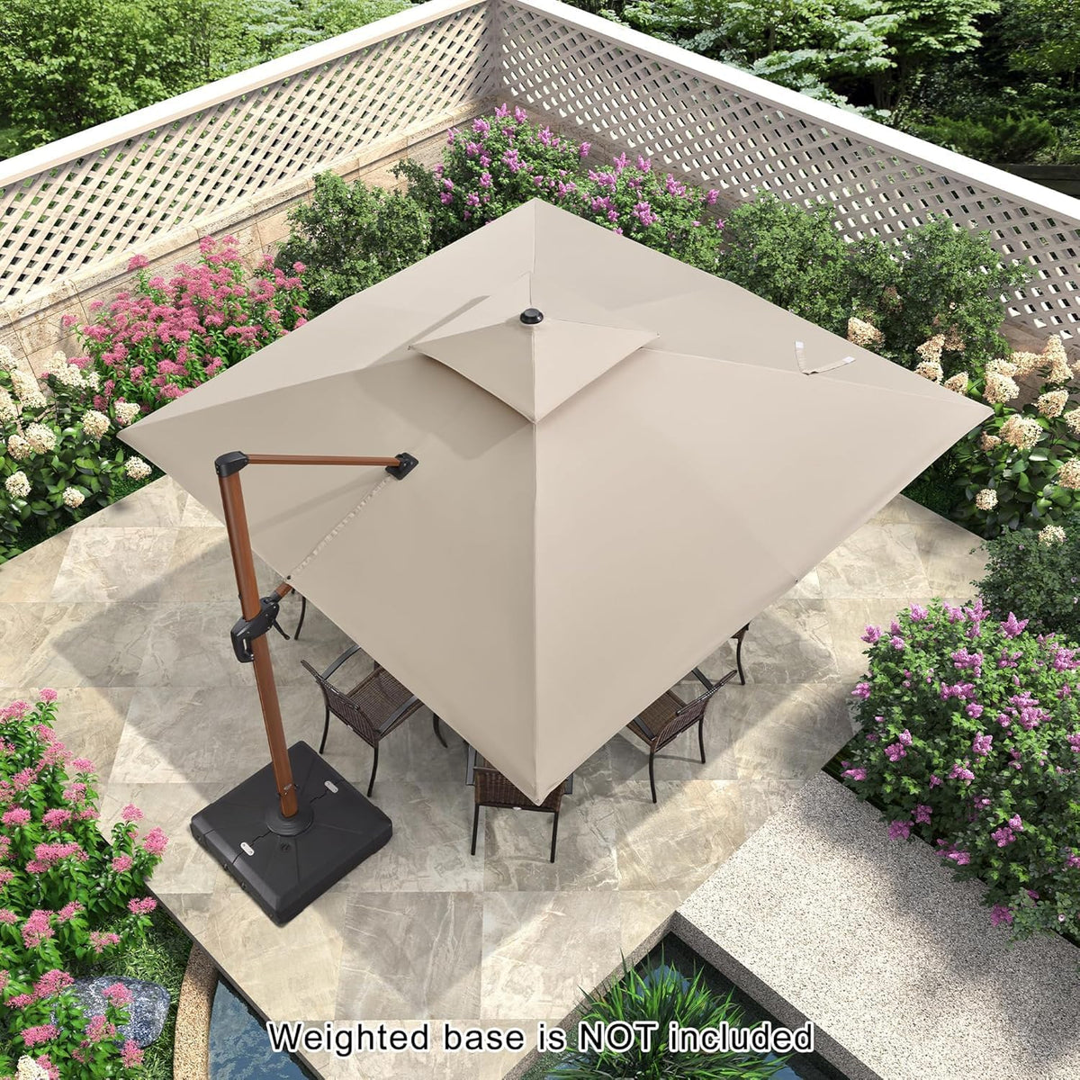 PURPLE LEAF 11' X 11' Patio Umbrella Cantilever Outdoor Umbrellas Square Large Parasol Windproof Sunshade Heavy Duty Sun Umbrellas for Deck Pool Patio Garden, Beige