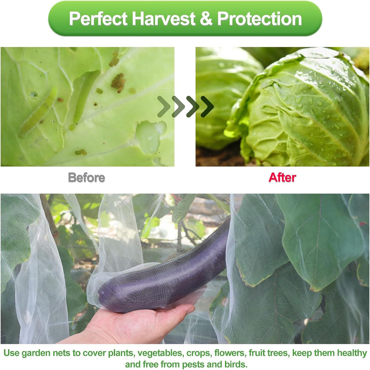 Garden Netting Mesh, 10X30 FT Garden Netting with 16 Cilps & Ultra Fine Mesh Net Bird Barrier Protection for Garden Vegetables Flowers Shrubs Fruit Trees Indoors & Outdoors Plant Beds Greenhouse