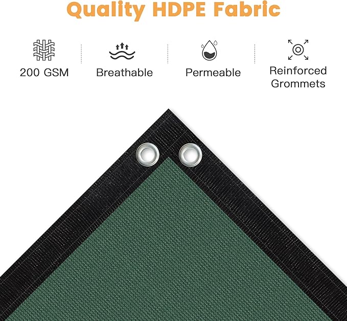 VICLLAX Shade Fabric Sun Shade Cloth with Every 2 FT Grommets for Patio Garden Pergola Cover Canopy 11x20 FT, Dark Green