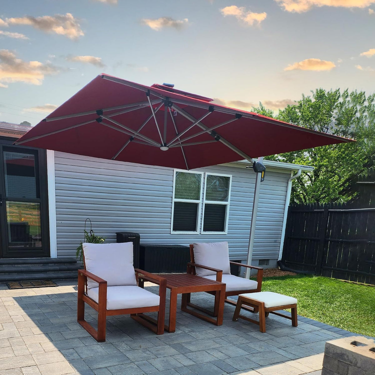 PURPLE LEAF 10 Feet Double Top Deluxe Solar Powered LED Square Patio Umbrella Offset Hanging Umbrella Outdoor Market Umbrella Garden Umbrella, Terra