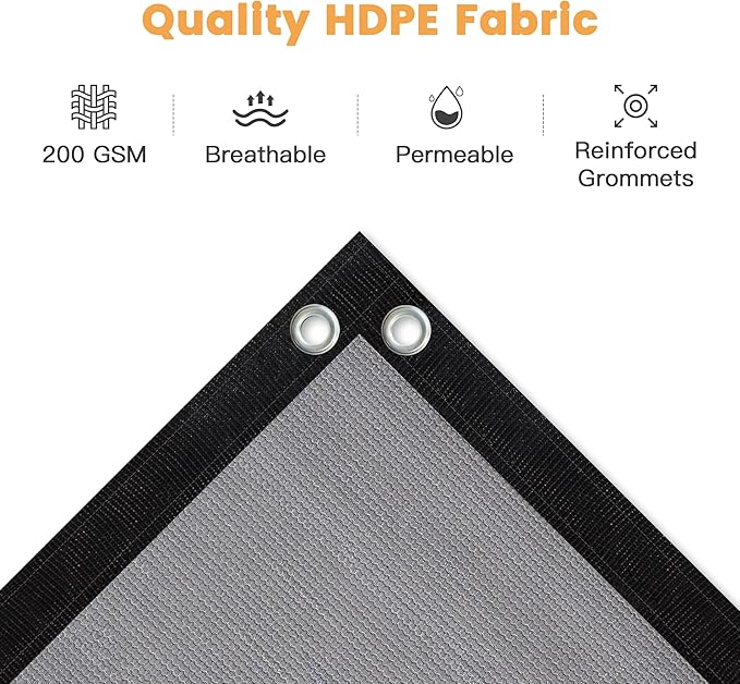 VICLLAX Shade Fabric Sun Shade Cloth with Every 2 FT Grommets for Patio Garden Pergola Cover Canopy 16x19 FT, Light Grey