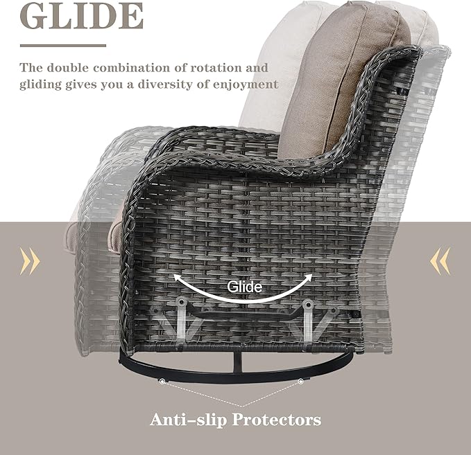 4 Pieces Patio Furniture Sets, Wicker Patio Swivel Glider Chair with Ottomans, Outdoor Furniture Set for Outside Porch, Deck, Balcony, Garden