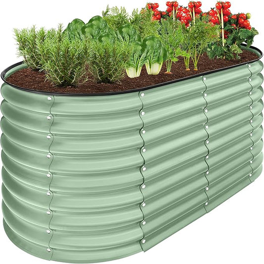 Best Choice Products 4x2x2ft Outdoor Metal Raised Garden Bed, Oval Deep Root Planter Box for Vegetables, Flowers, Herbs, and Succulents w/ 101 Gallon Capacity, Rubber Edge Guard - Sage Green