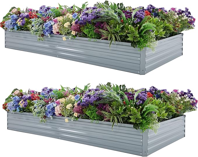 8x4x1ft(2 Pack) Galvanized Raised Garden Bed,Outdoor Planter Box Metal Patio Kit Planting Bed for Vegetables Flowers Herb,Grey