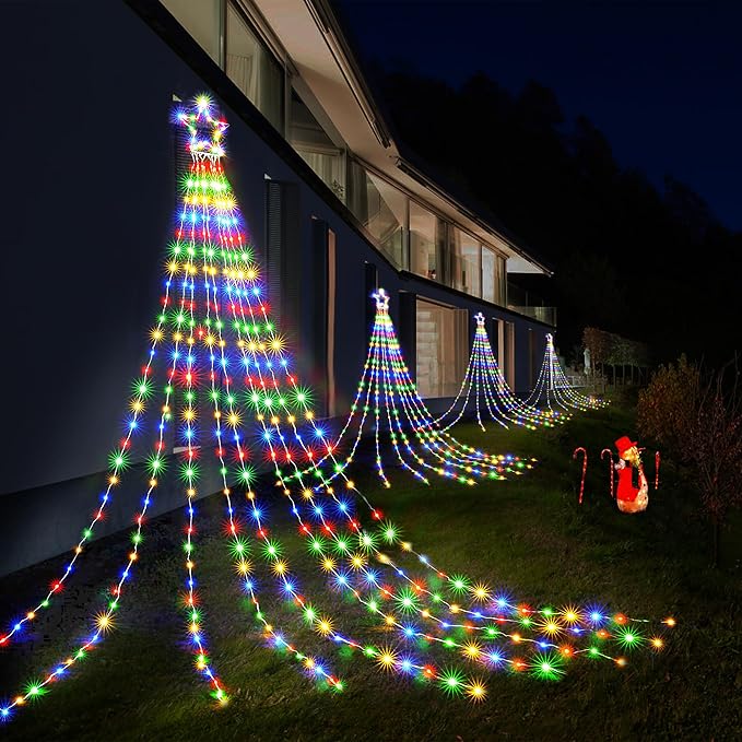 BlcTec Christmas Decorations, 352 LED Christmas String Lights with 9 Strands 11.7ft Waterfall Christmas Tree Lights, 8 Modes, Waterproof, Timer for Yard Patio Outdoor Xmas Décor, Flowing Multicolor
