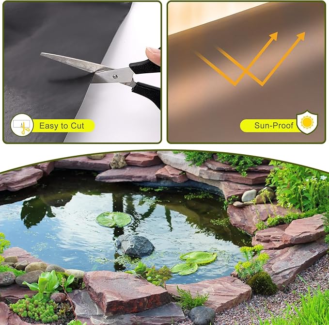 20 x 25 FT Pond Liner, HDPE Pond Liners for Outdoor Ponds 20 Mil Easy Cutting Puncture Resistant Impermeable Pond Liners Skins for Koi Fish, Water Garden Waterfall Fountain Aquaculture Pond