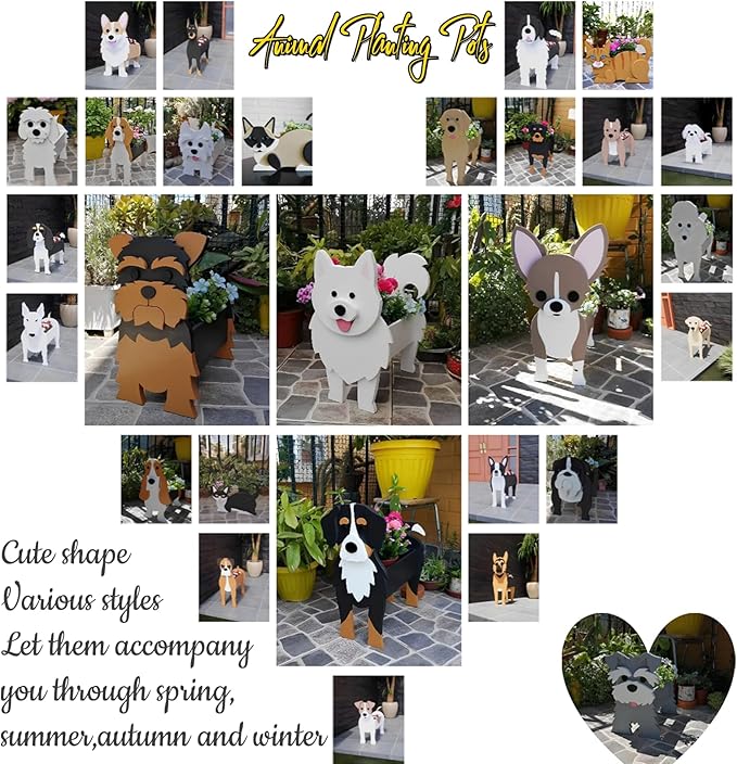 American Akita Dog Planter Plant Pots,Cute Garden Dog Flower Planter,Dog Planters Birthday Gifts for Women,Office,Indoor/Outdoor Decor（9.45 * 6.1 * 13.39in）