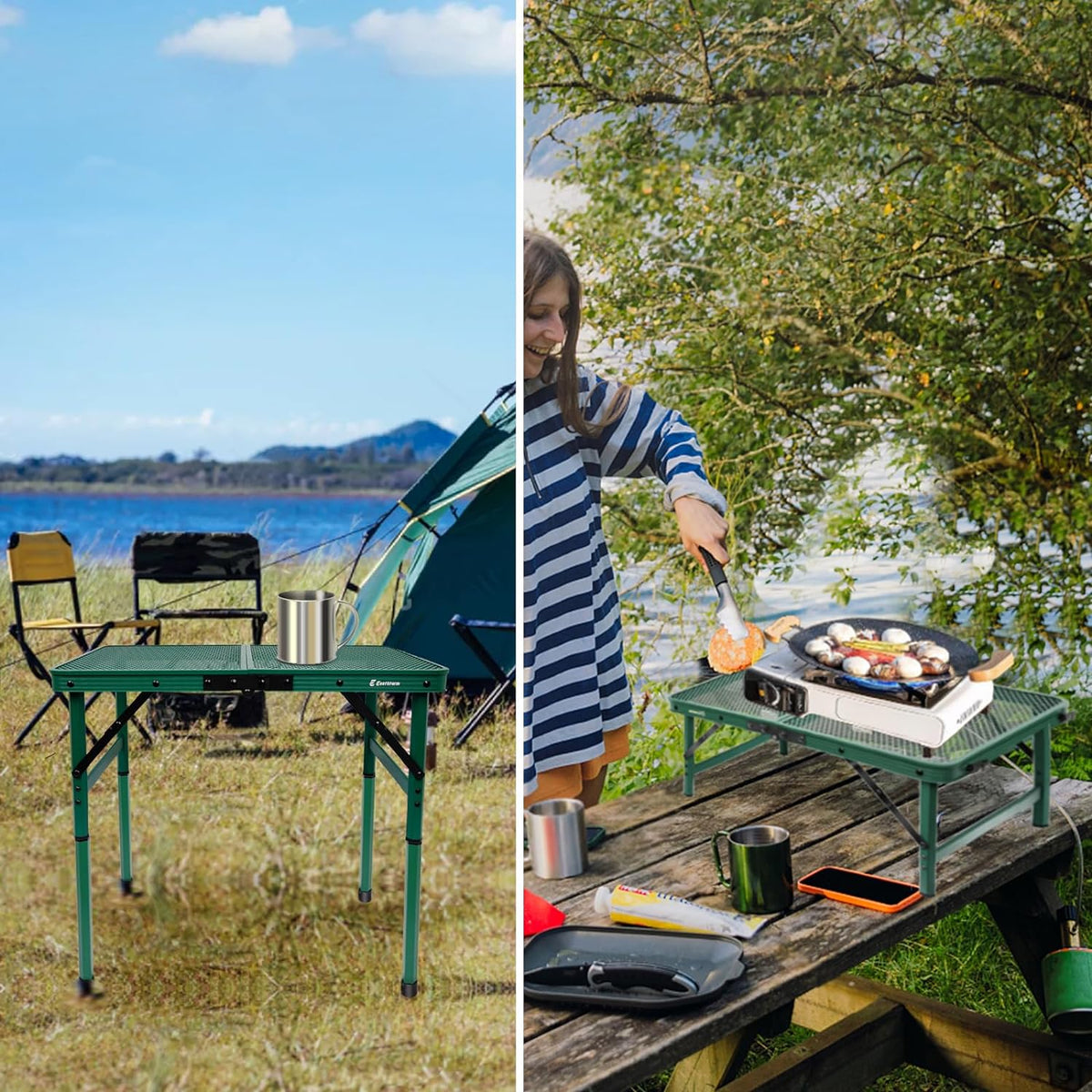 Small Folding Table, Easy for Storage, Compact and Portable Picnic Table for Grill, Outdoor Camping, Garden, Patio, Dining, BBQ, Party, Market, 2Ft (Small, Green)