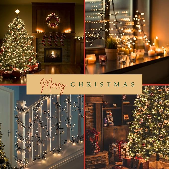 2-Pack Connectable 164FT 400LED Outdoor String Lights Waterproof, Twinkle Lights with 8 Modes, Christmas String Lights Green Wire for Holiday Party Christmas Decorations, Warm White