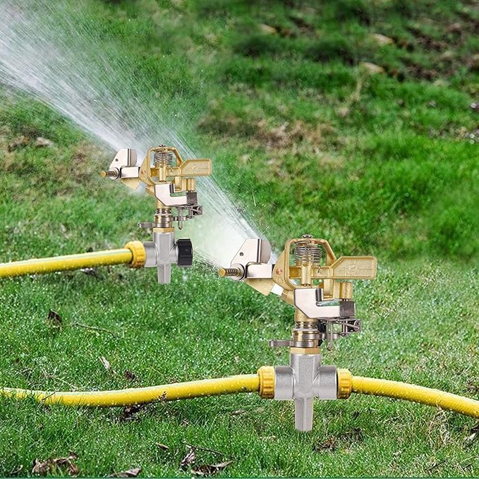 Biswing 1/2 Inch Brass Impact Sprinkler 2 Pack, Heavy Duty Lawn Sprinkler Head with Nozzles, Adjustable 20-360 Degree Large Coverage Pattern, Watering Sprinkler for Grass Patio Garden Irrigation