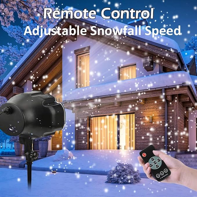 Christmas Snowfall Projector Light, Yokgrass LED Snow Projector Outdoor Holiday Lights IP65 Waterproof with Remote Control Dynamic Falling Snow Effect for Garden, Party, Halloween Landscape Decoration