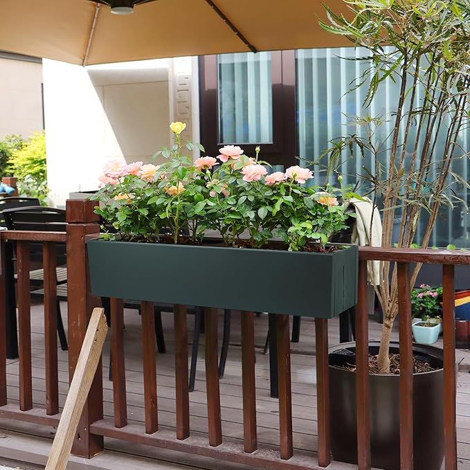 2 Pack Metal Railing Planter Box, 30 Inch Balcony Planters with Adjustable Brackets, Large Hanging Planters for Outdoor Fence Deck