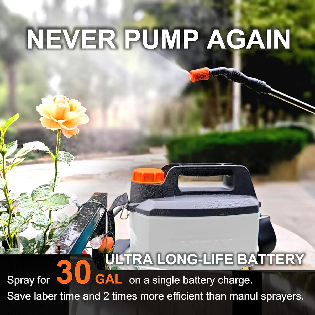 ES4-PRO Electric Sprayer 1 Gallon Built-in 4000mAh,Rechargeable Battery Powered Sprayer with Telescopic Wand,Plant Mister,Kitchen Cleaning,Indoor Watering Can for Plants (White)