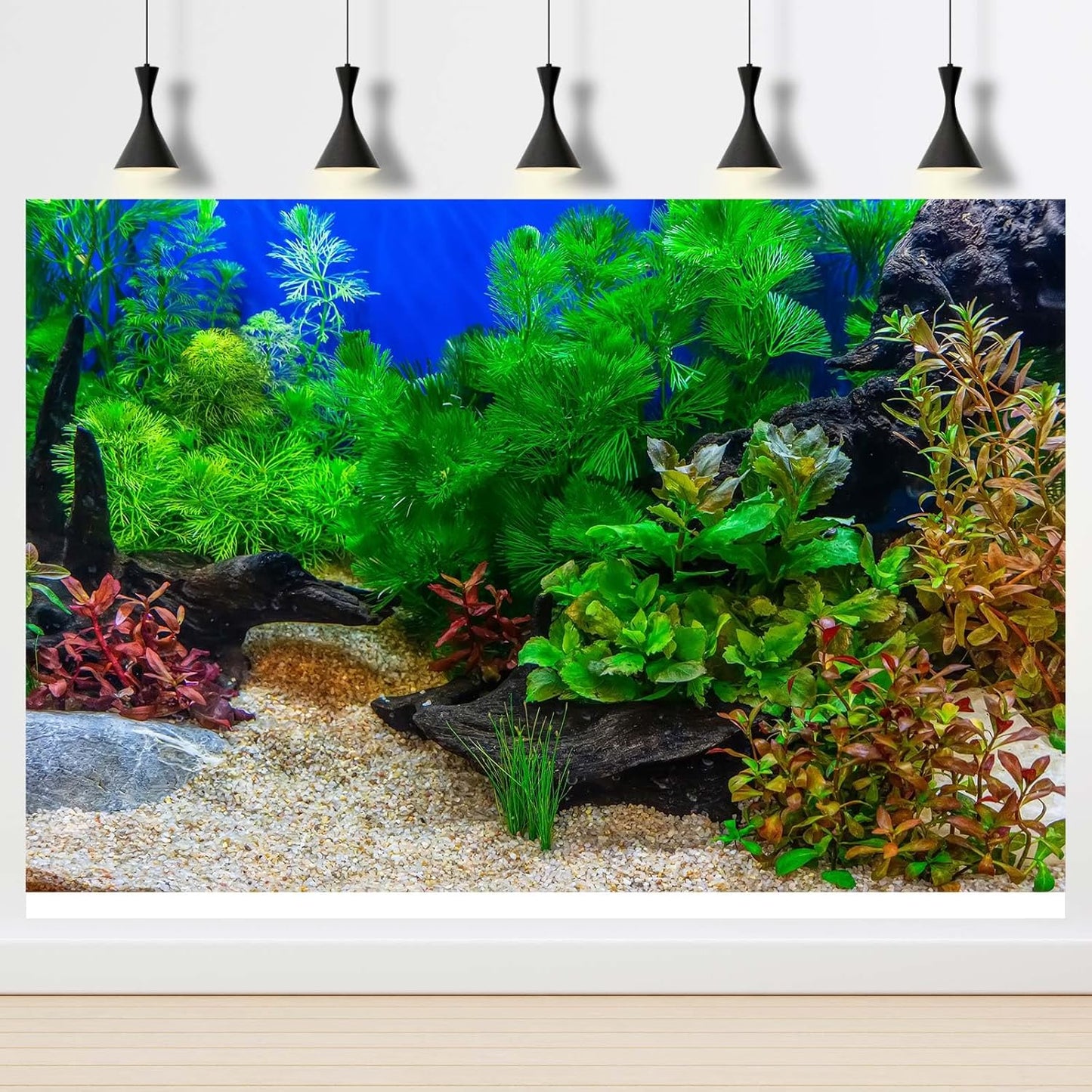 Aquarium Background Underwater Grass Leaves with Pebble Fish Tank Background Vivid Green Aquatic Plant Stone River Bed Terrarium Background Lake Fish Dead Wood Tank Background 48x24in