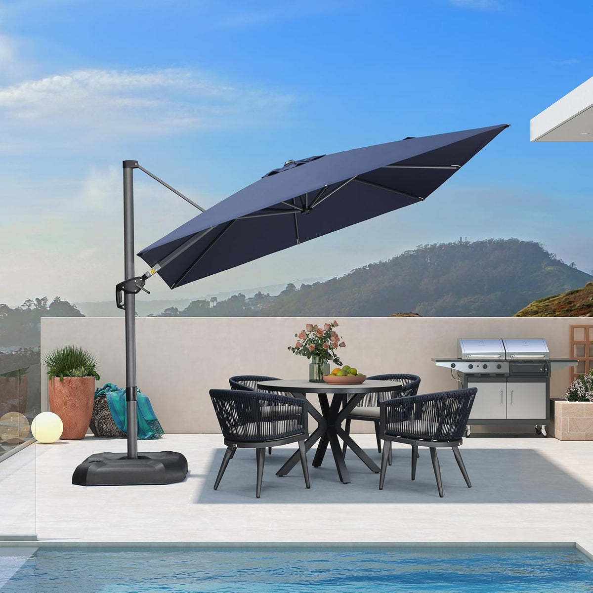 PURPLE LEAF 9 Feet Patio Umbrella Outdoor Cantilever Square Umbrella Aluminum Offset Umbrella with 360-degree Rotation for Garden Deck Pool Patio, Navy Blue