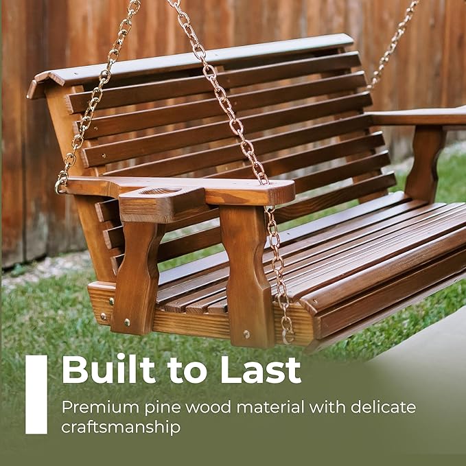 Amish Casual 4 Foot Roll Back Porch Swing with Cup Holders in Unfinished - Amish Made in The USA from Treated Pine Heavy Duty 700 Lb. Weight Capacity