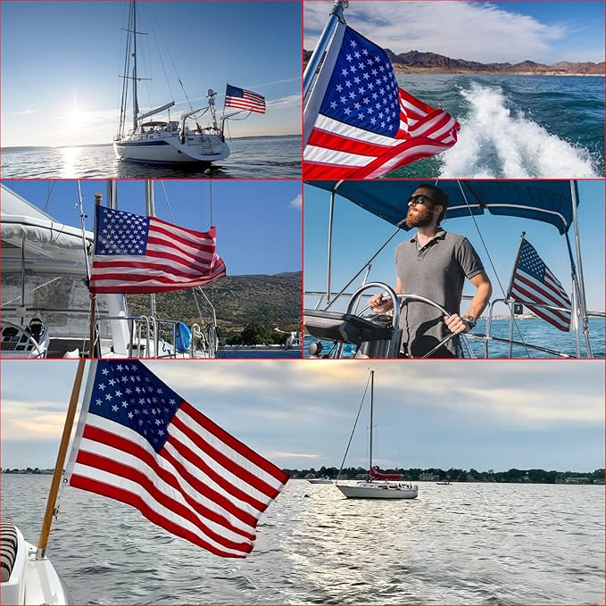 AZCOVER American Flag 12x18 Inch Boat Flag for Outside, 210D Small American Flags Double Sided with Embroidered Stars Sewn Stipes and Brass Grommets for Marine Yacht UTV