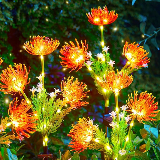 Brightown Outdoor Solar Garden Lights - 4 Pack LED Flower Lights with Glowing Flowers & Stems, Realistic, Bigger Solar Panel, Waterproof for Outside Yard Patio Home, Red