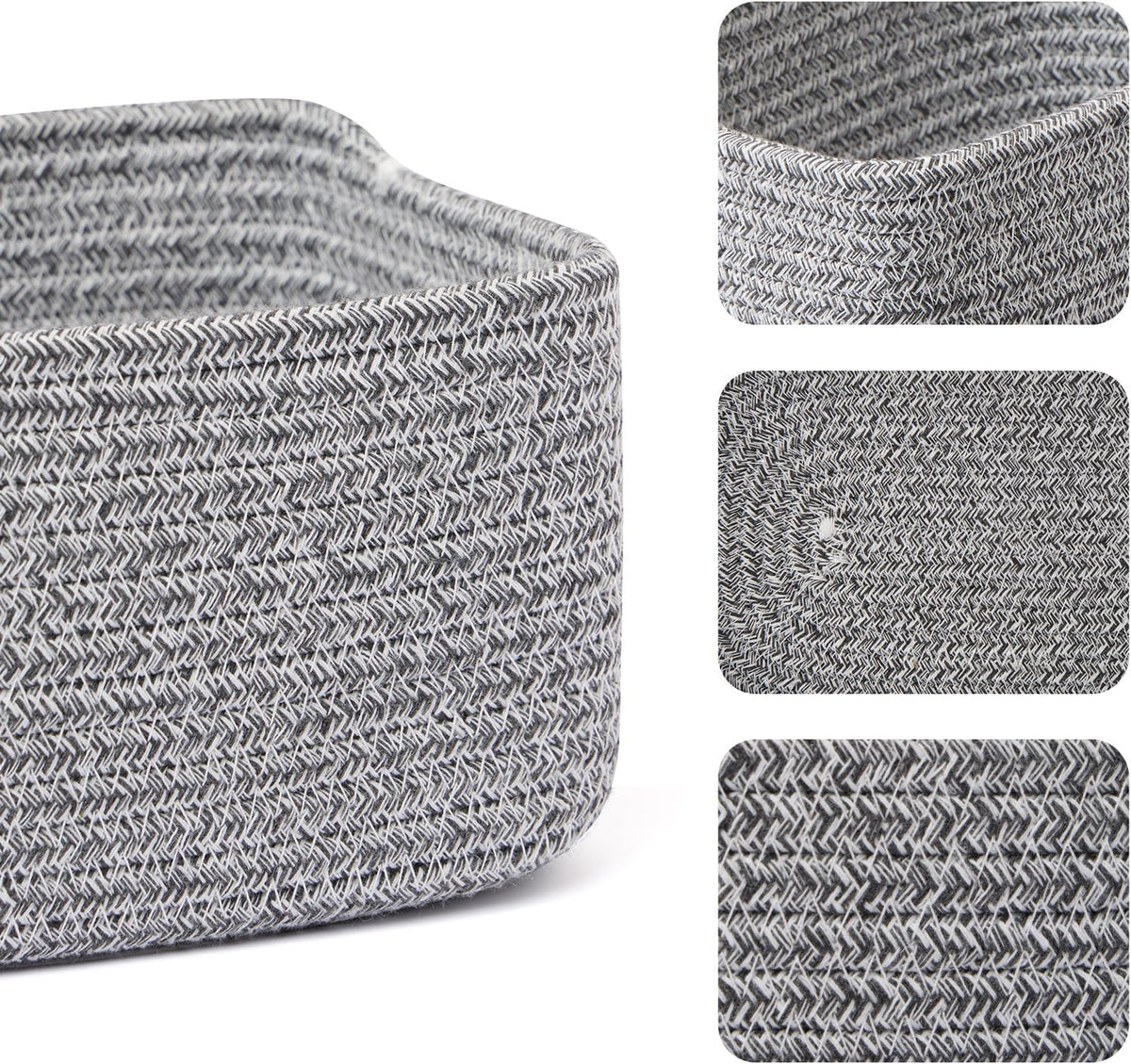 Small Storage Baskets for Organizing | Closet Organizer Bins | Shelf Toy Basket | Woven Rope Baskets | Cube Decorative Box | Shallow Basket | 11.5x7.5x4.7” | 4 Packs Mixed Grey